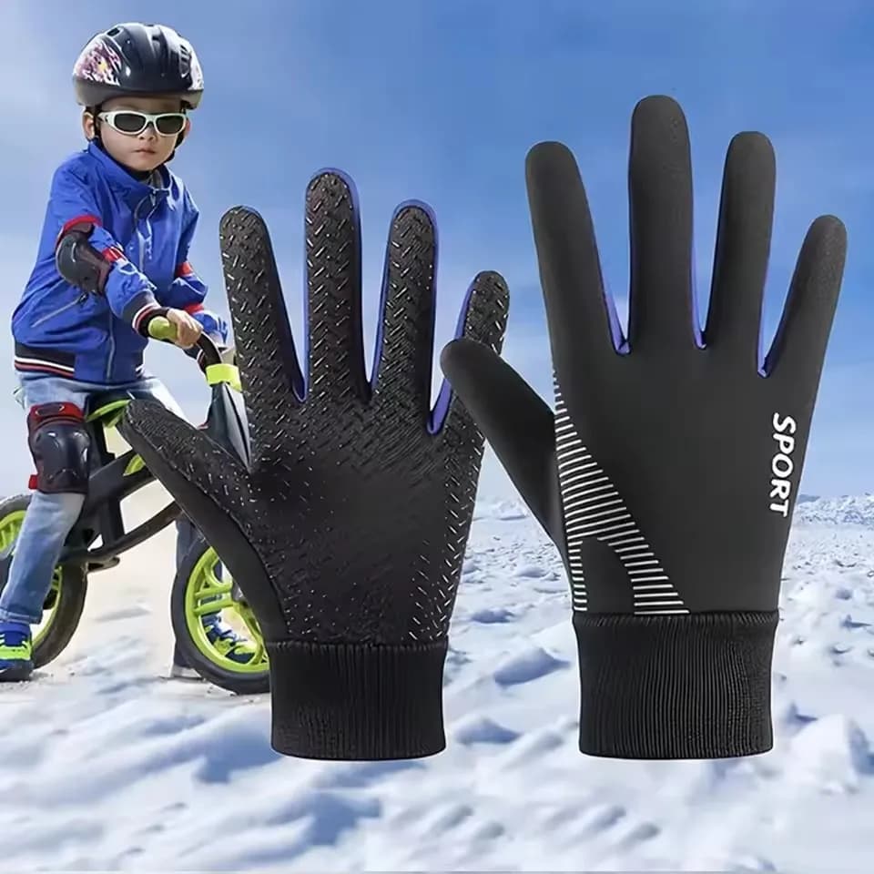 Guanti da equitazione caldi per bambini invernali Polsi elastici con dita intere antiscivolo in silicone impermeabili resistenti all'usura per ragazzi e ragazze antivento