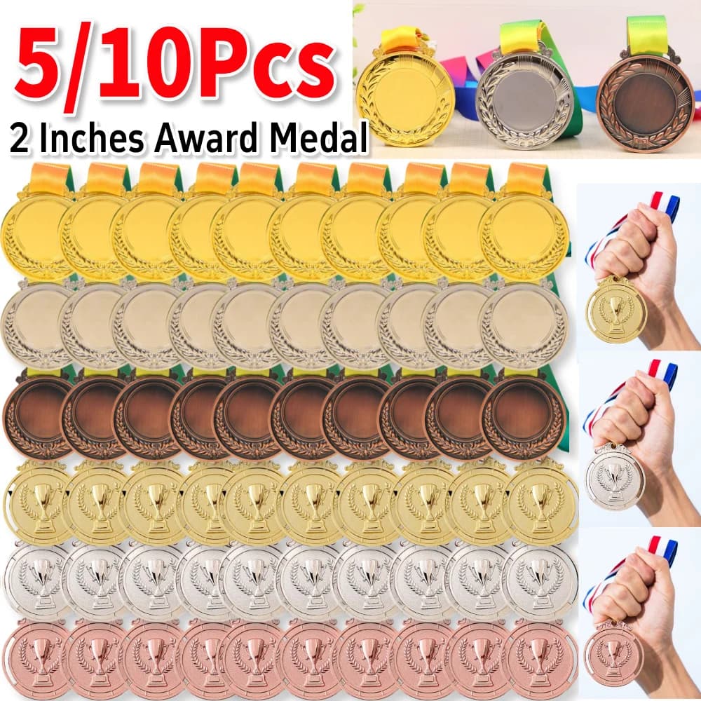 Gold Silver Bronze Medals School Sports Soccer Volleyball Competition Games Trophy Award Medal Memorial Football Trophy