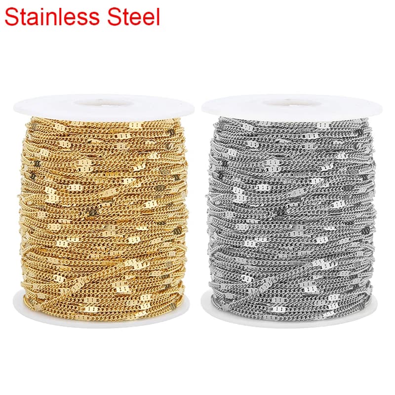 Catene in acciaio inossidabile mai sbiadite da 2 metri Catene a maglie sfuse Lotto Catene per collane in metallo sfuse per forniture per la creazione di gioielli con bracciale