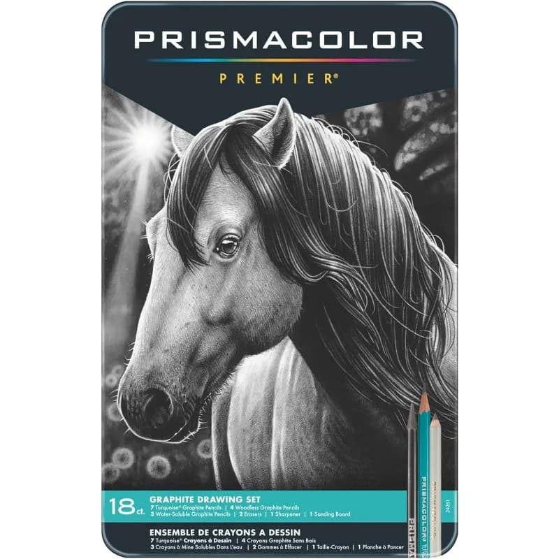 Prismacolor Premier Graphite Drawing Pencils With Erasers & Sharpeners Adult Coloring, 18-Piece Set Professional artist pencils