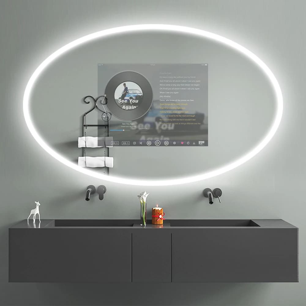 Schermo Pubblicitario da Parete da 55 Pollici, TV Touch Screen per Bagno, Lettore Pubblicitario LCD Android Smart Magic Mirror