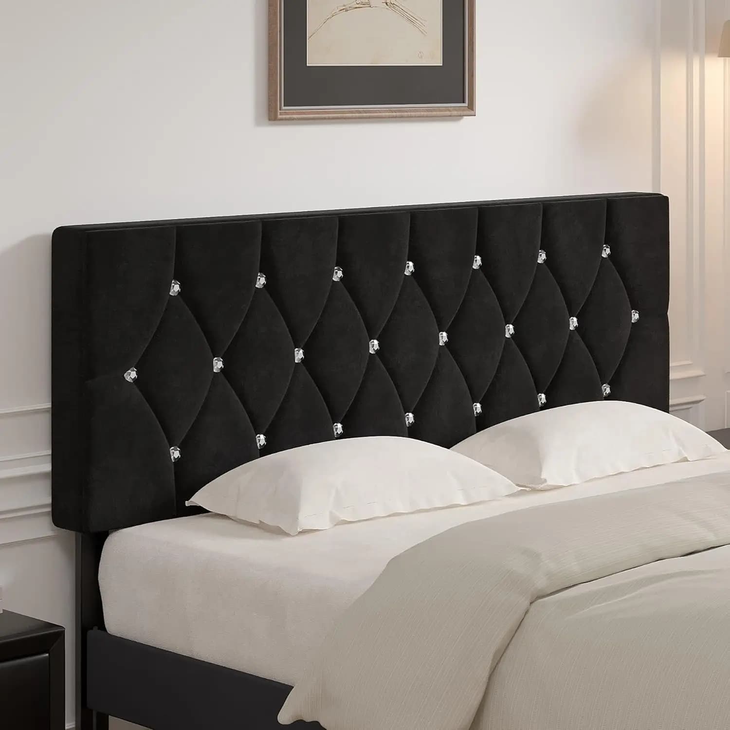 Testiera Imbottita King Size con Altezza Regolabile, Design a Diamante con Bottoni, Facile Montaggio in Classico Nero