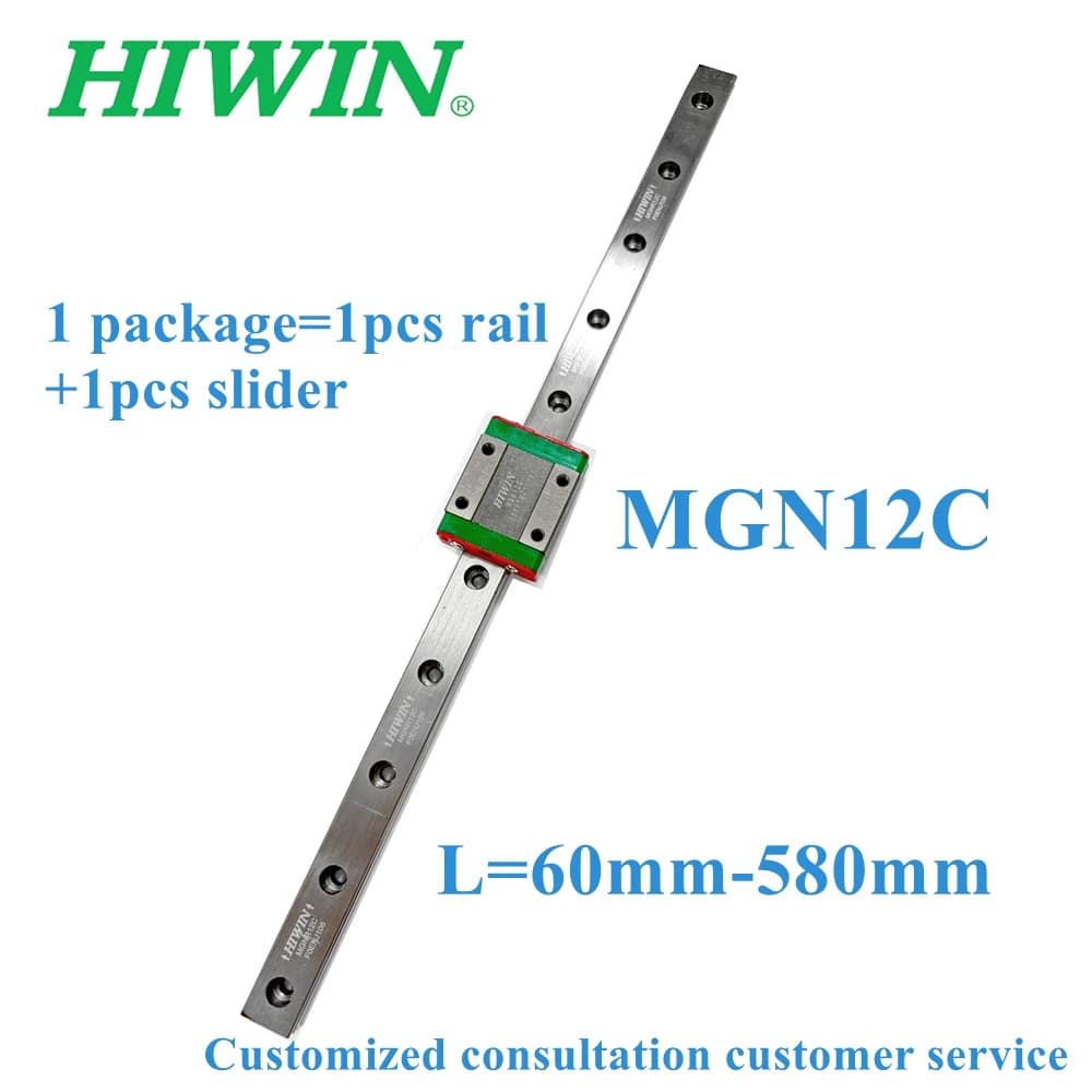 NEW HIWIN Original Genuine 1PCS MGN12 Miniature Linear Guide Rail L=50-580mm+1PCS MGN12C Slider Block For 3D Printers CNC parts