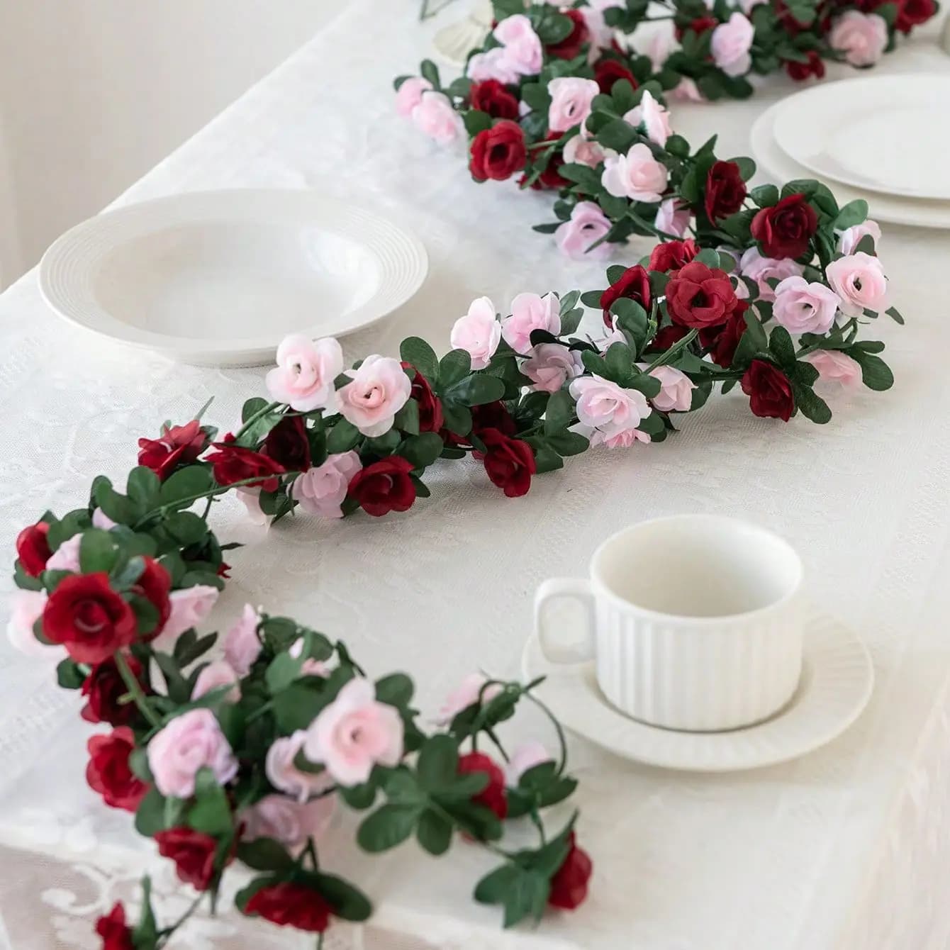 Artificial Rose Flower Vine Garland Wedding Wreath Home Decoration Table Wall Arch Outdoor Garden Festival DIY Gifts Props Plant