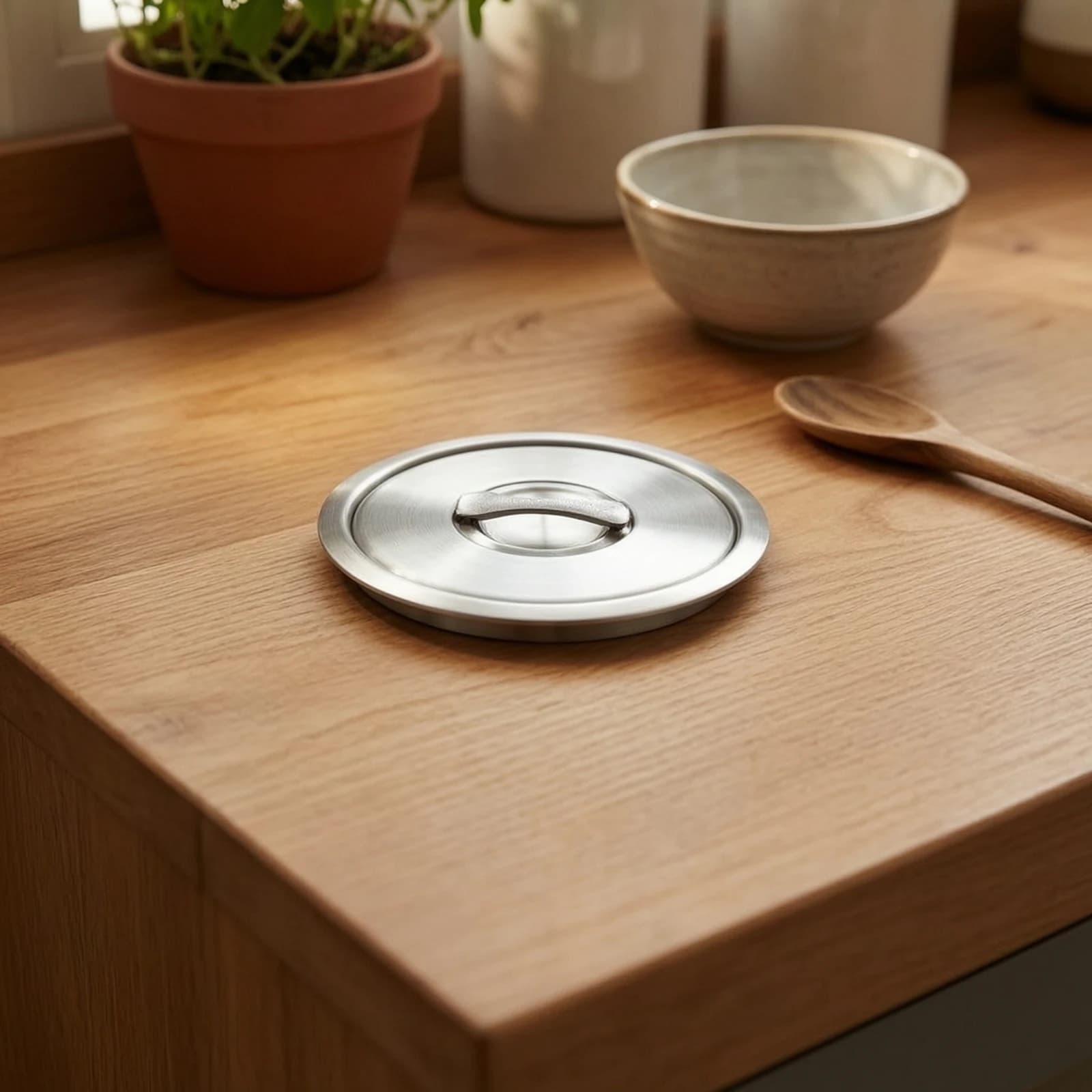 Pot Lid with Handle Brushed Metal Stainless Steel Lid Pot Cover Round Shallow Dome for Home Cooks, Kitchen, Cooking