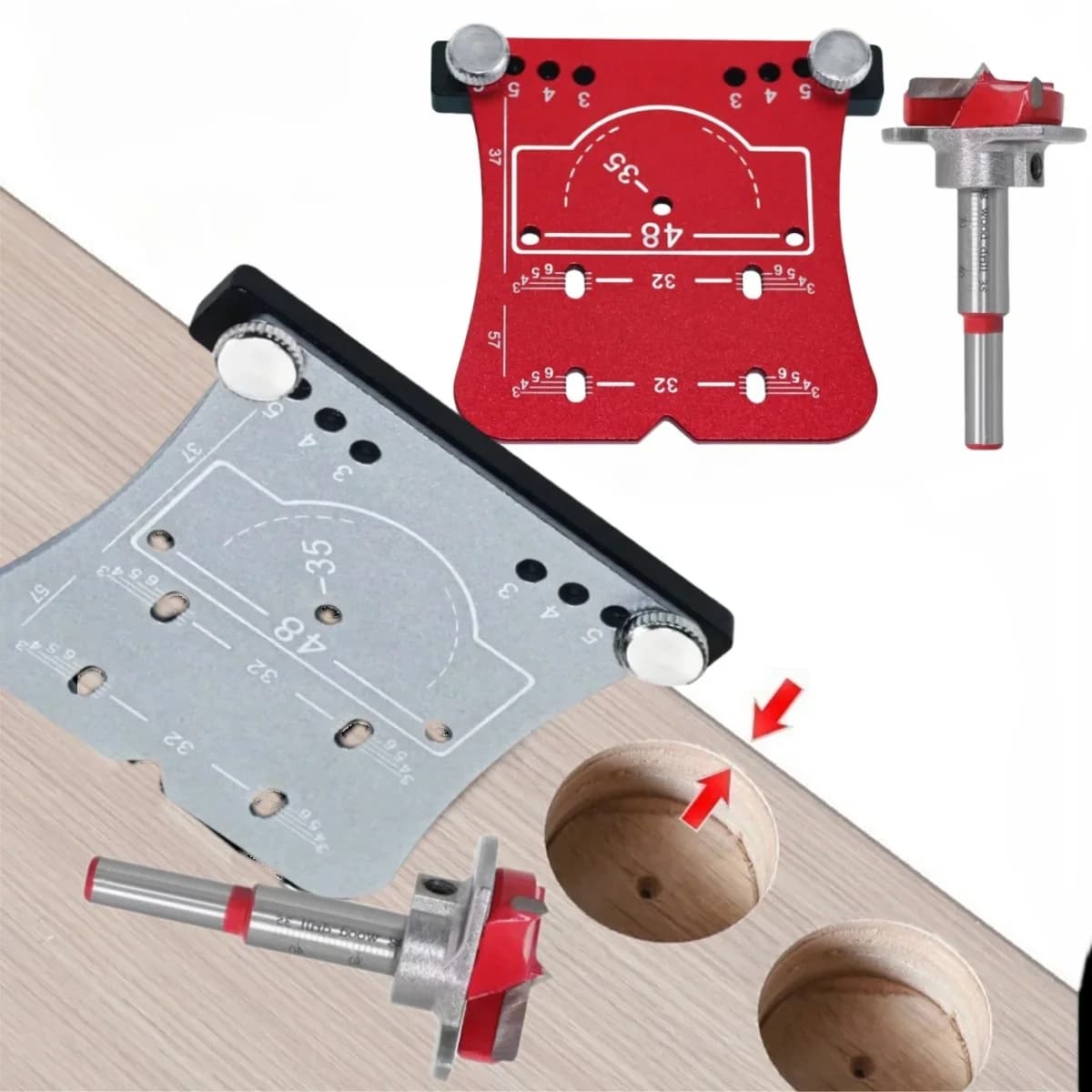 35mm Concealed Hinge Drilling Locator with Limiting Frame, Woodworking Hole Opener Jig for Accurate Cabinet Door Hinge Mounting