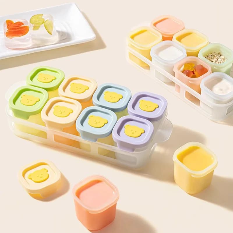 Contenitore per alimenti complementari per bambini Stampo in silicone per bambini Conservazione alimentare complementare con coperchio Stampo per cubetti di ghiaccio quadrato