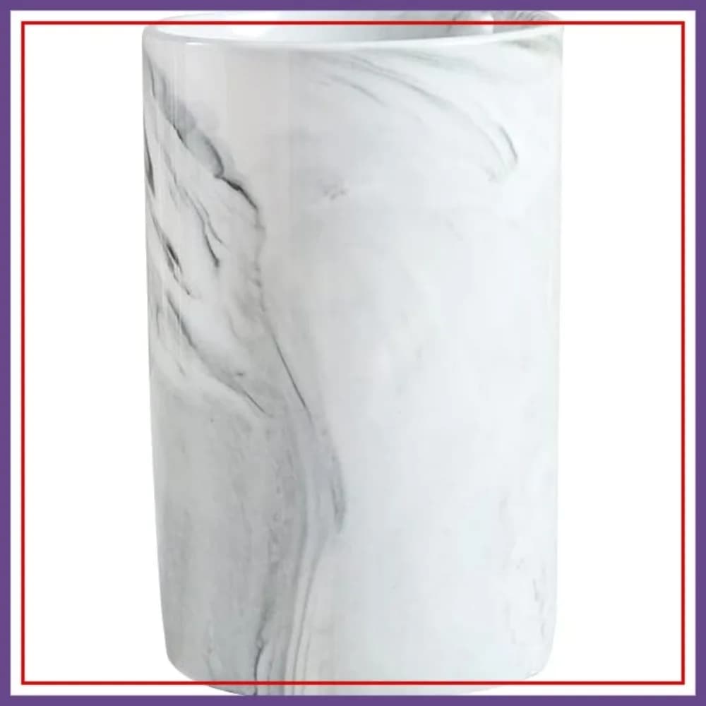 Set Portaspazzolino in Ceramica Effetto Marmo e Bicchieri da Bagno, 300ml Ciascuno, Grigio