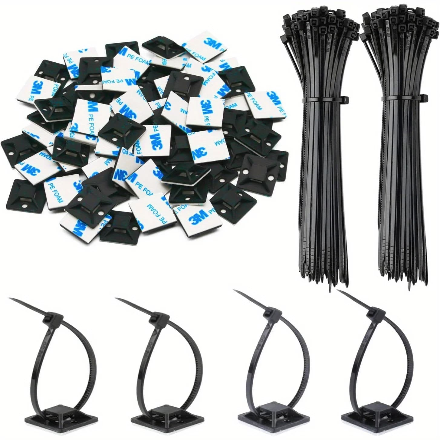 Fascette per cavi autoadesive da 100 pezzi con base in gomma Organizzatori di cavi in nylon per la casa Base di montaggio per fascette per cavi con cerniera fissa per cavi