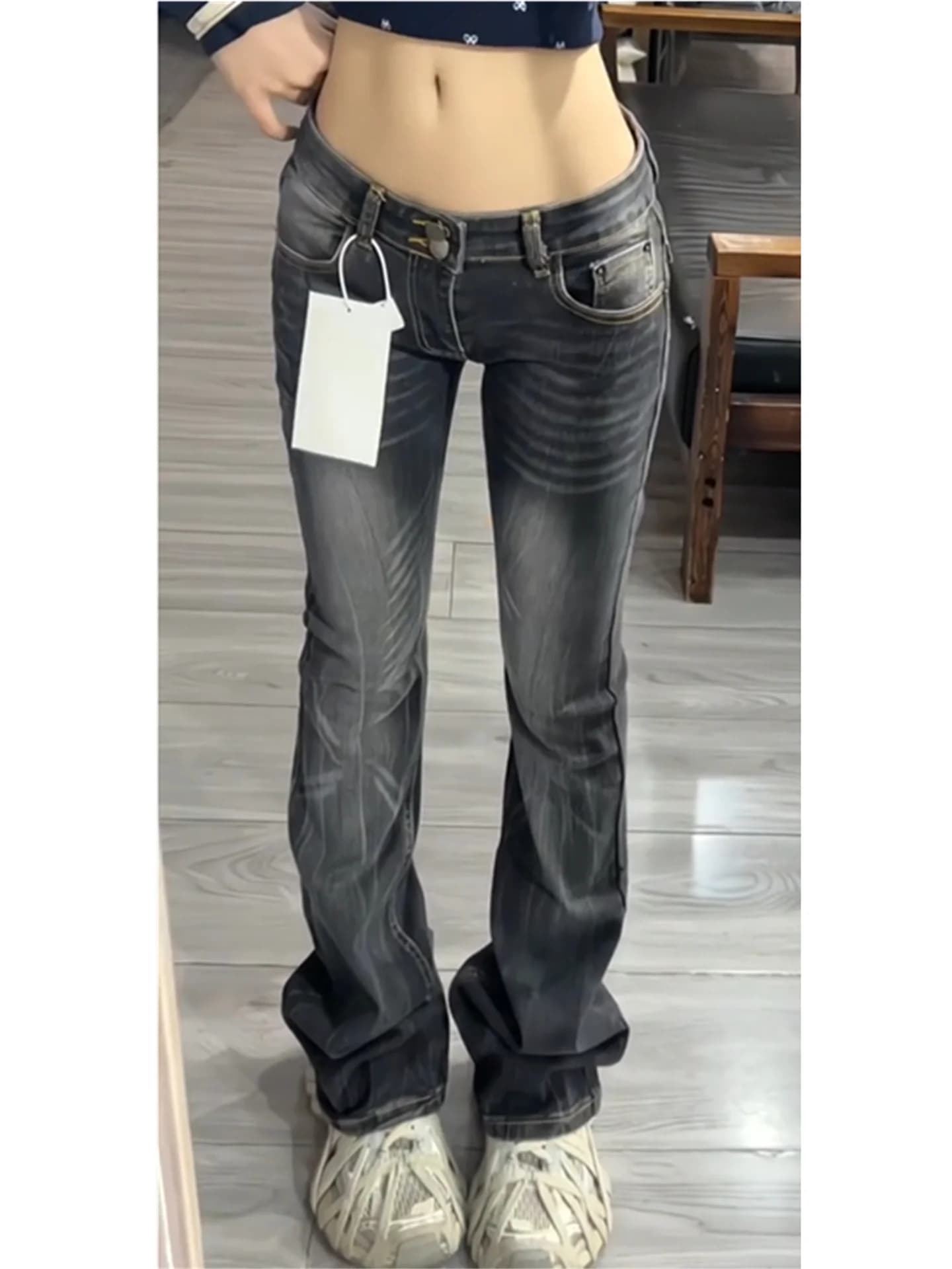 Jeans Skinny a Vita Bassa Estesa da Donna, Stile Vintage a Vita Alta, Pantaloni Casual, Moda Primavera, Taglie Forti, in Denim di Cotone