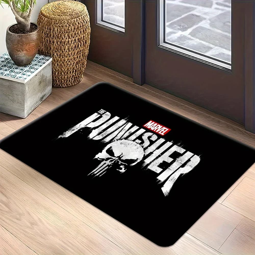 1 tappetino per porta in poliestere MARVEL Punisher - quadrato, lavabile in lavatrice, tappetino per bagno facile da pulire per ingressi di casa, camera da letto e bagno