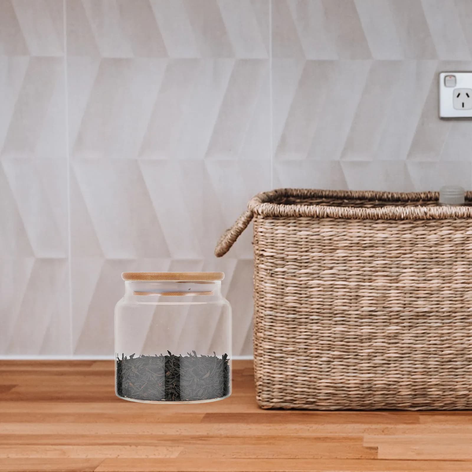 Barattolo in Vetro Trasparente Compatto per Conservazione di Spezie, Sale, Zucchero e Cereali in Cucina, Contenitore Organizzativo per la Casa