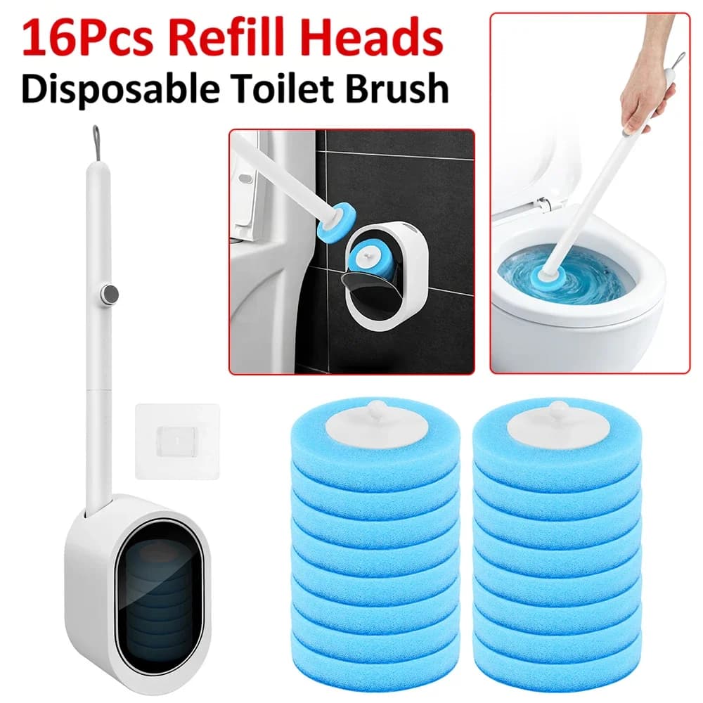 Nuovo Set di Spazzole per WC Usa e Getta, Kit per Pulizia del WC Montato a Parete con Manico Lungo, Accessori per la Pulizia del Bagno