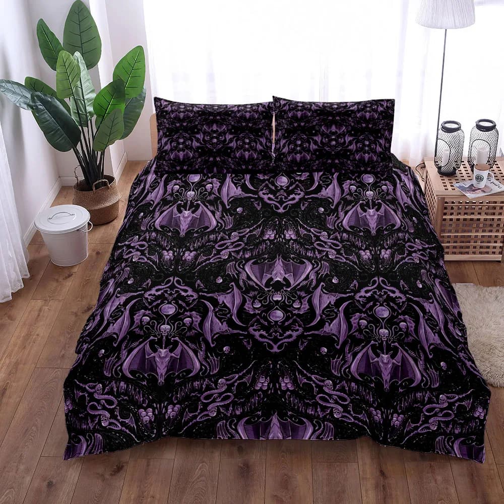 Set copripiumino nero pipistrelli gotici King Queen Double Full Twin Copripiumino singolo Federa Set biancheria da letto
