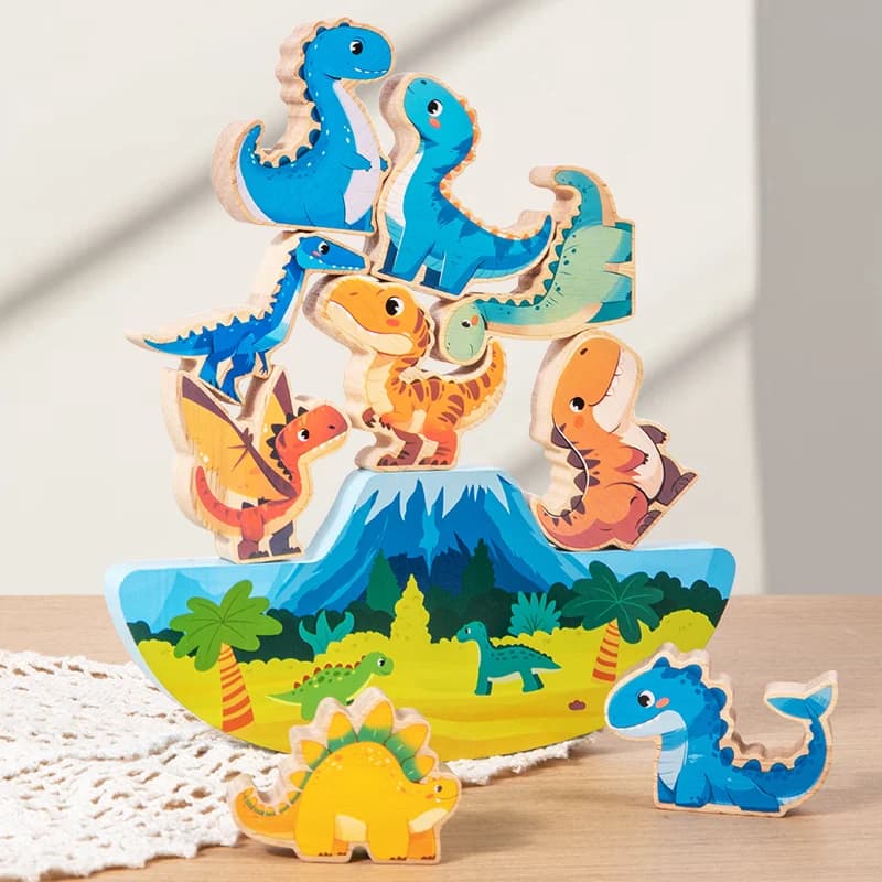 Blocchi di equilibrio in legno Giocattoli per bambini Costruzione di dinosauri animali Impilabili Giochi da tavolo alti Giocattoli Montessori in legno Ragazzi Regali per bambini