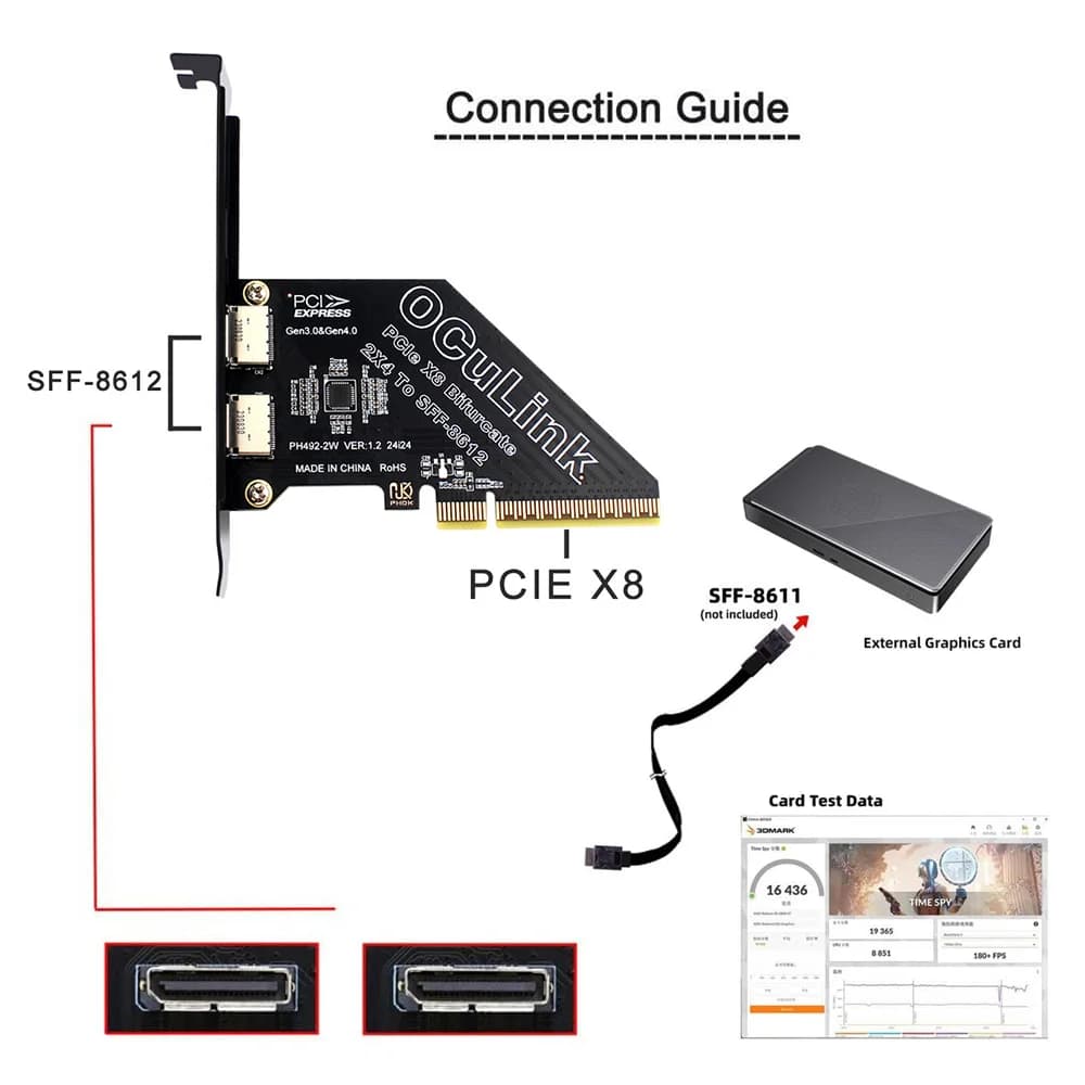 Adattatore PCI-Express 4.0 PCIE 8X staccabile a doppio Oculink SFF-8612/8611 VROC Raid0 per dock scheda grafica esterna U.2 SSD eGPU