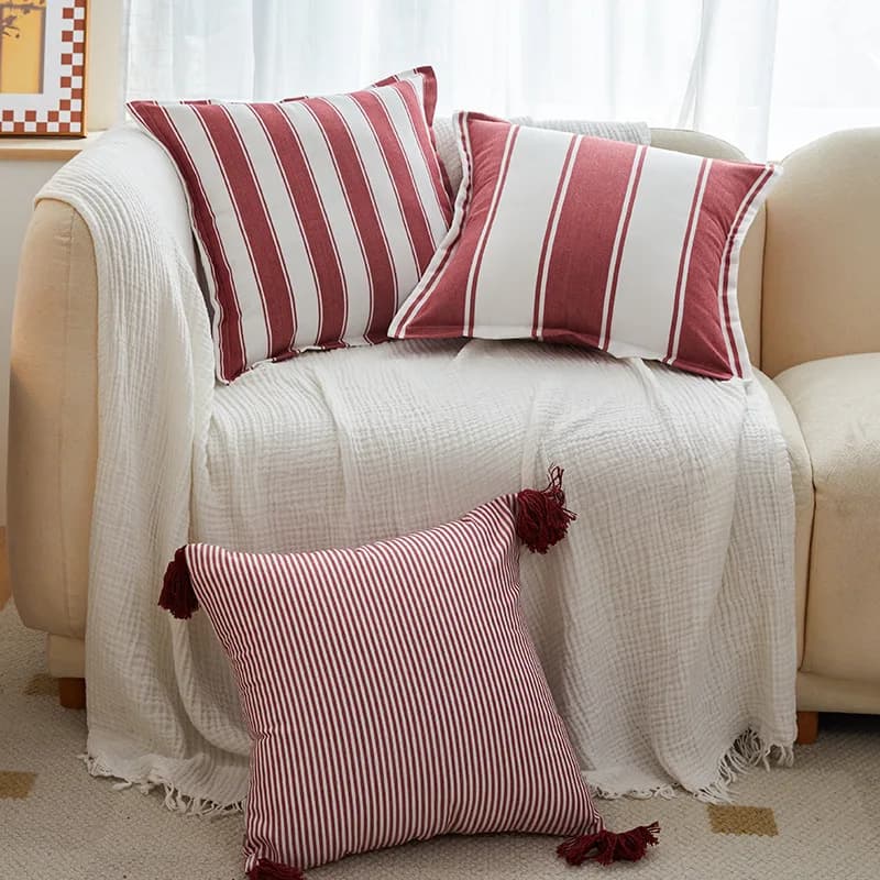 Fodera per cuscino classica a righe 45x45 cm Biancospino Rosso Avorio Recyclare Fodera per cuscino in tessuto di poliestere Decorazione per la casa per interni ed esterni