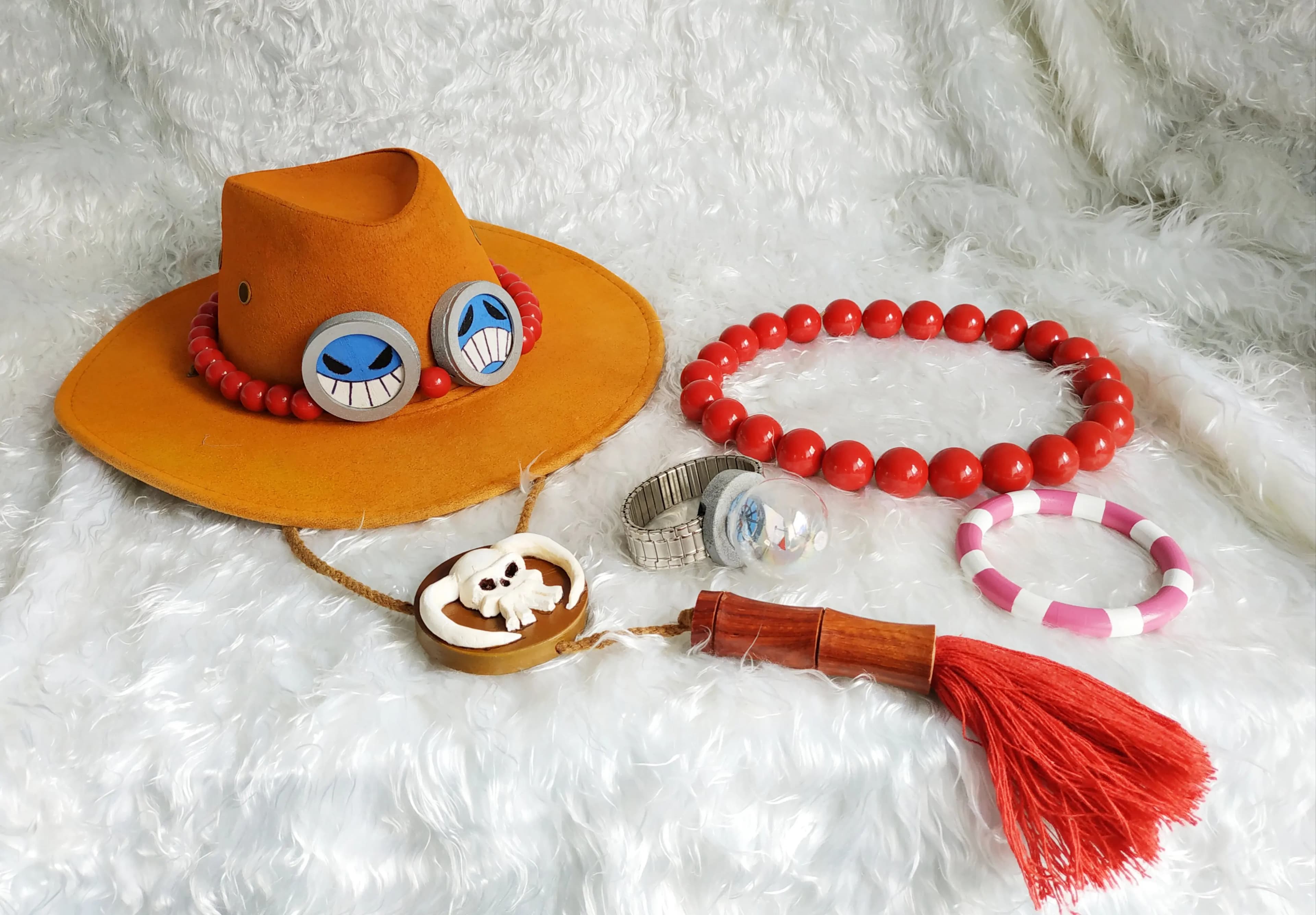 Ace Cosplay Props Set High Quality Hat Belt Log Pose Bracelet Beaded Necklace