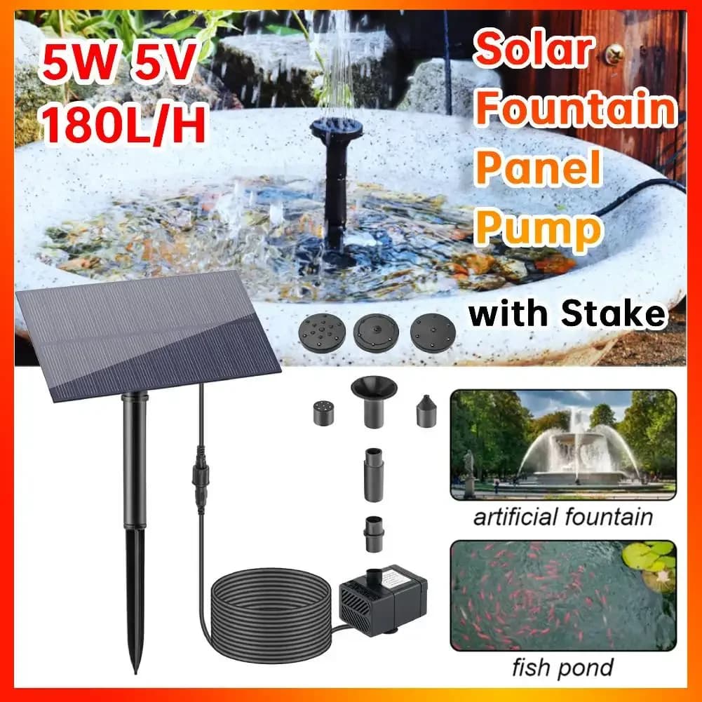 Irrigatore a Spruzzo per Giardino con Palo, Pannello Solare 5W 5V, Pompa Acqua a Risparmio Energetico 180L/h, Kit per Acquario