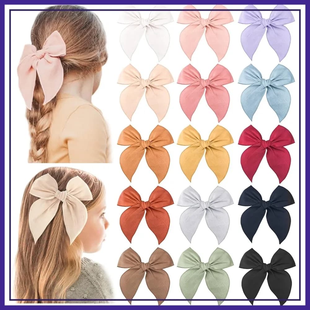 Fiocchi per capelli da bambina in cotone e lino con fermagli a coccodrillo, accessori neutri fatti a mano per neonati e bambini, fiocco da 5,5 pollici