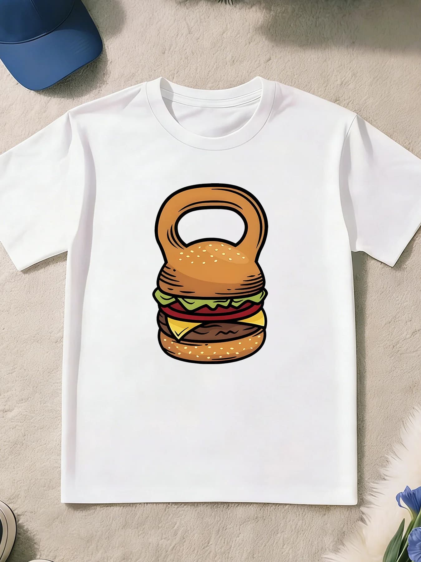 Funny Burger Kettlebell Combo Graphic T Shirt Boys Girls Humor Casual Short Sleeve Tee Family Matching Kids Casual Cotton Tops