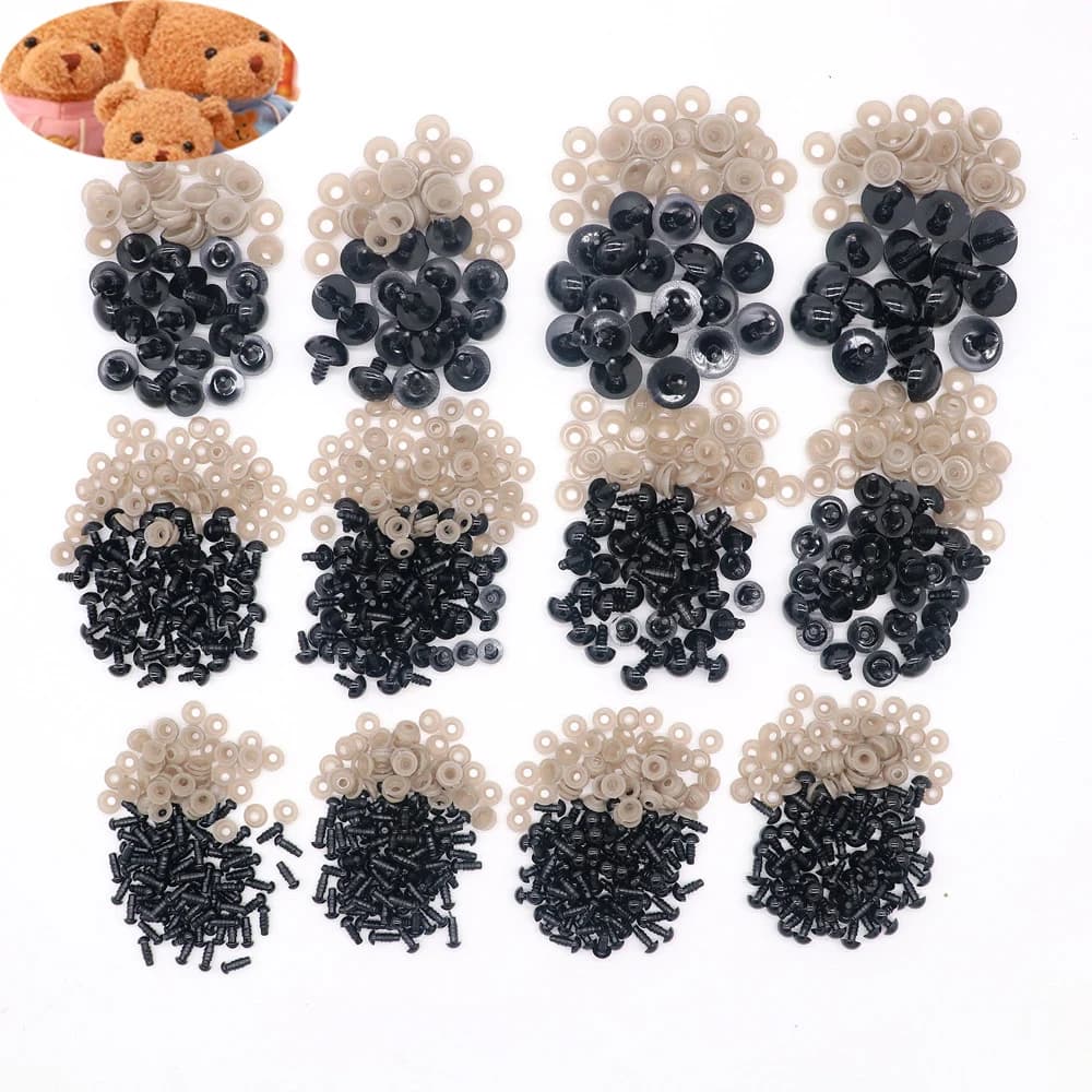 50/100pcs 5mm-24mm Occhi di sicurezza in plastica nera con rondella per bambola Amigurumi Occhi all'uncinetto Artigianato fai da te Peluche Animali Forniture