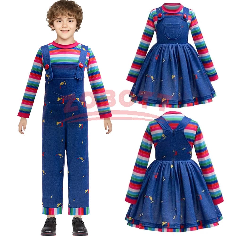 Movie Horror Chucky Halloween Girls Dress Boys Top Jumpsuits Brother-sister Costume Chucky Child PartyToddler Kid Gift
