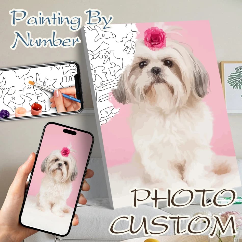 GATYZTORY Personalised Painting By Numbers Color Photo CustomPet portrait Animals Family canvas painting Acrylic Paint Diy Gift