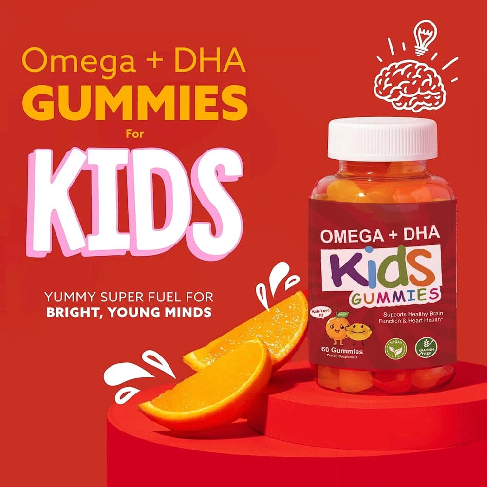 Omega DHA Children's Gommose Vitamin Supplement Vitamins Vitamin Biotin Healthy Brain Function and Heart Health Support - 60 gummy candies