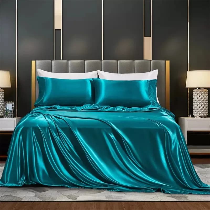 Set di Lenzuola e Federe in Raso Effetto Seta per Letto King Size, 4 Pezzi, per Hotel