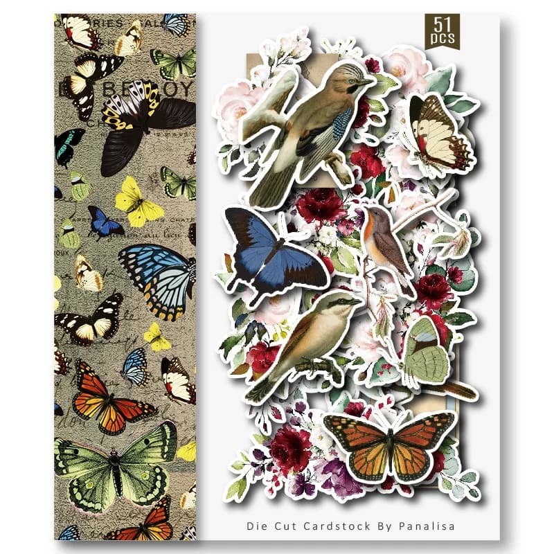 Butterfly Flower Birds Die Cut Cardstock DIY Collection Kit For Junk Journal Scrapbooking Happy Planner Decorative Gift Card