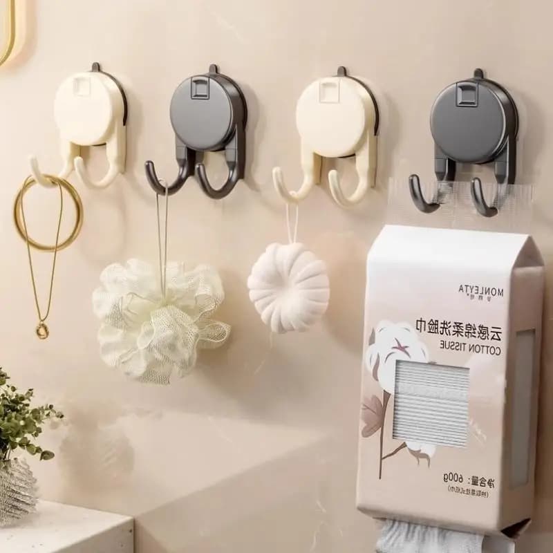 Suction Cup Hook No Drilling Required Dual Hooks Strong Load Bearing Bathroom Kitchen Door Back Clothes Hook
