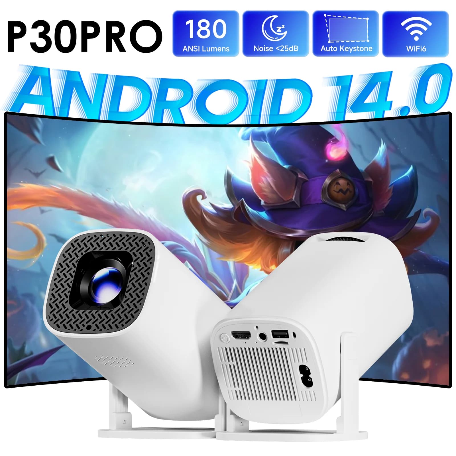 P30 PRO Mini proiettore intelligente Android 14 WiFi6 BT 5.0 Supporta 4K 1280 * 720P Video Smart Home Theater Proiettore portatile esterno