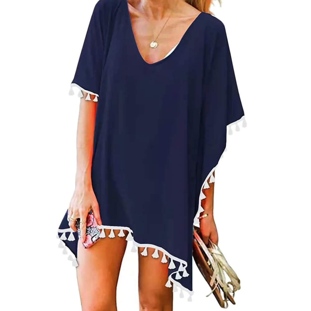 Abito Copricostume Estivo con Scollo a V, Protezione Solare, Stile Casual e Ampio, per Spiaggia, Taglie Forti, per Donne