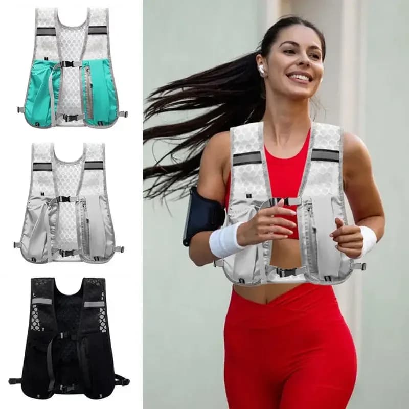 Reflective Running Vest Men Women Water Bottle Storage Lightweight Running Vest Hydration Water Chest Pack with Phone Holder