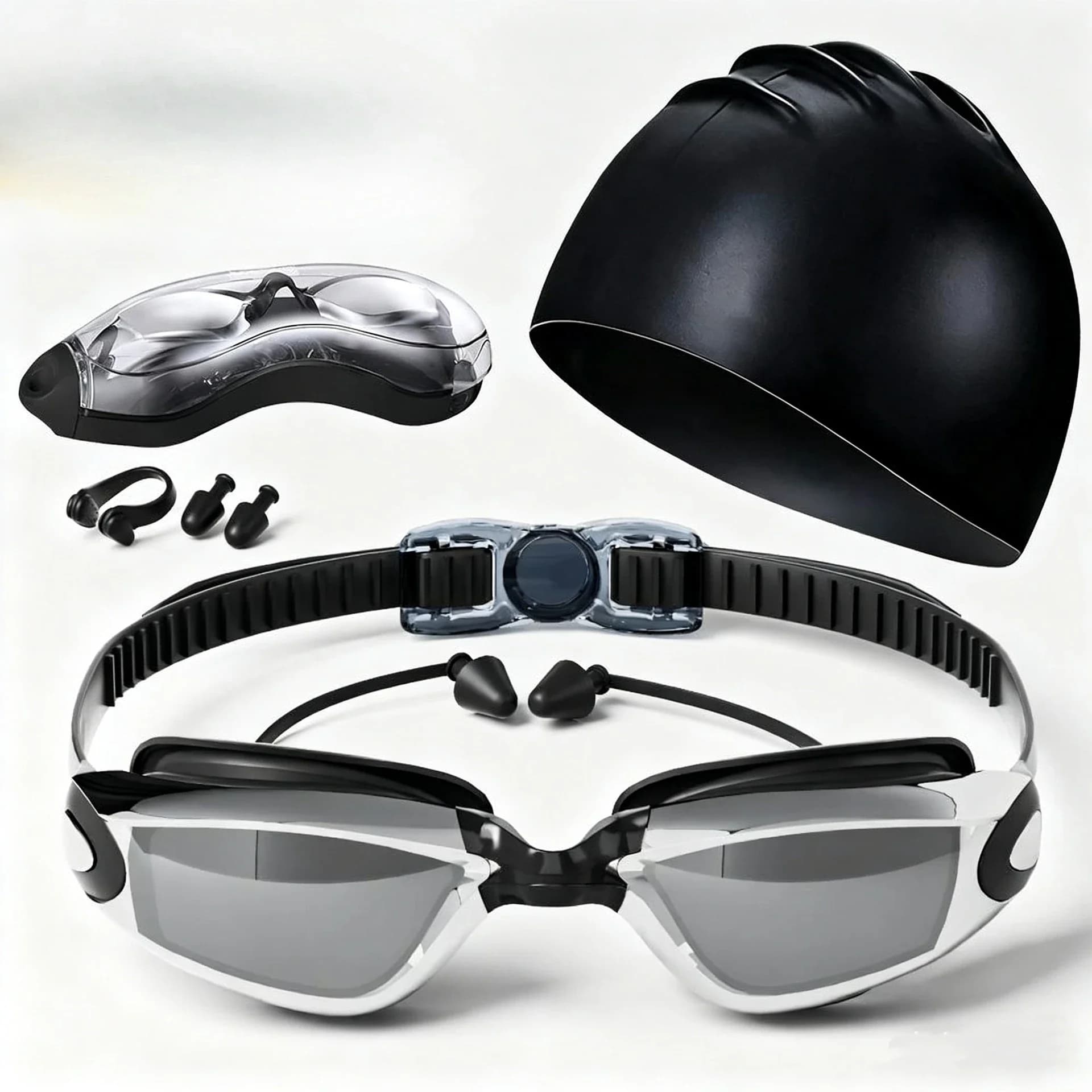 Waterproof & Anti-Fog Electroplated Swimming Goggles - 5-Piece Set