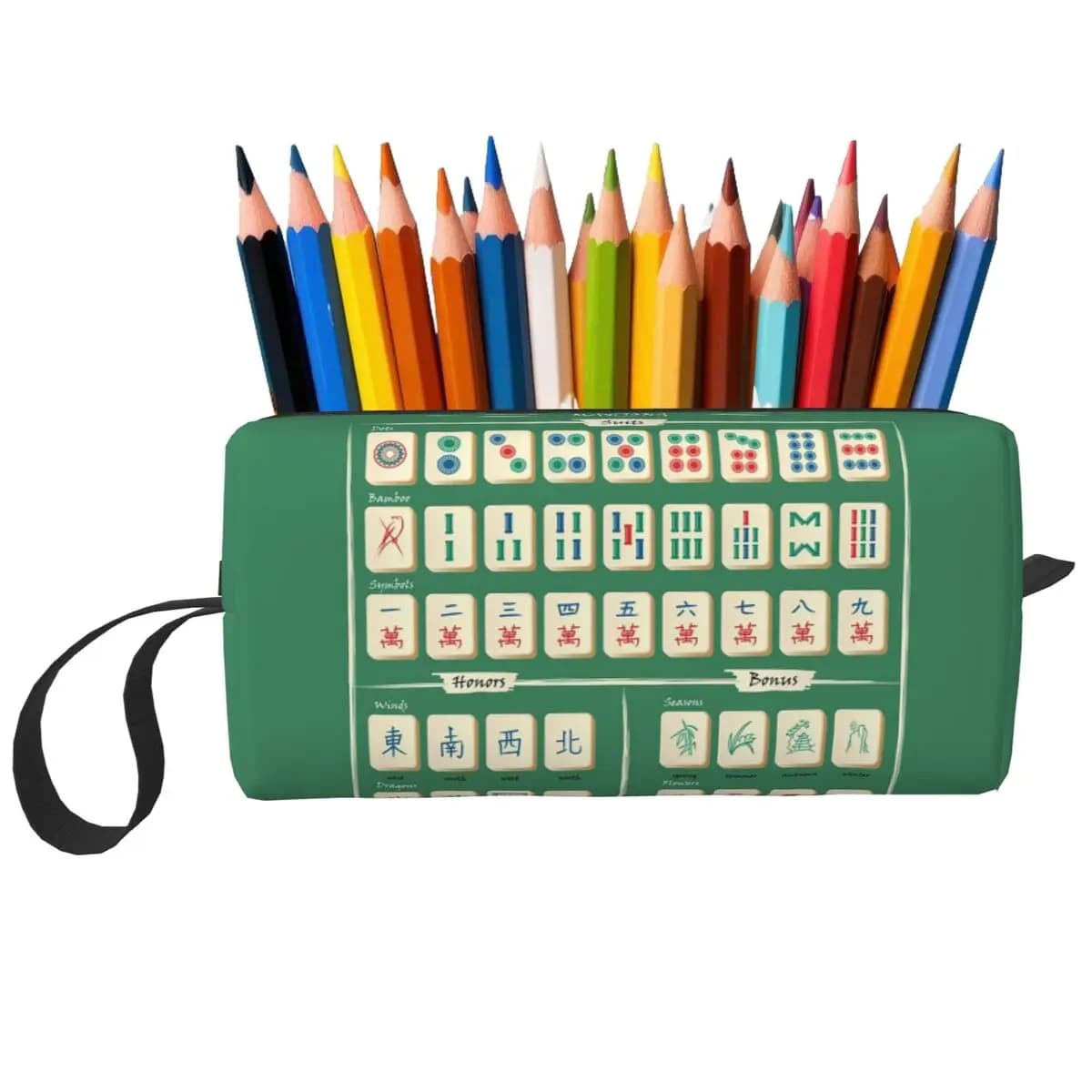 Astuccio con motivo Mahjong per ragazzi e ragazze, astuccio per penne, borsa per cancelleria, borsa per cosmetici da viaggio per donne