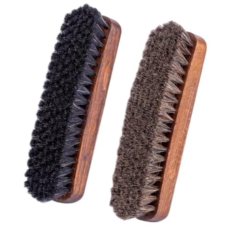Spazzola Premium in Crine di Cavallo per Scarpe, Detergente per Pelle per Lucidatura, Brillantatura, Condizionamento e Pulizia, Essenziale per la Cura delle Calzature, Prodotto in Germania