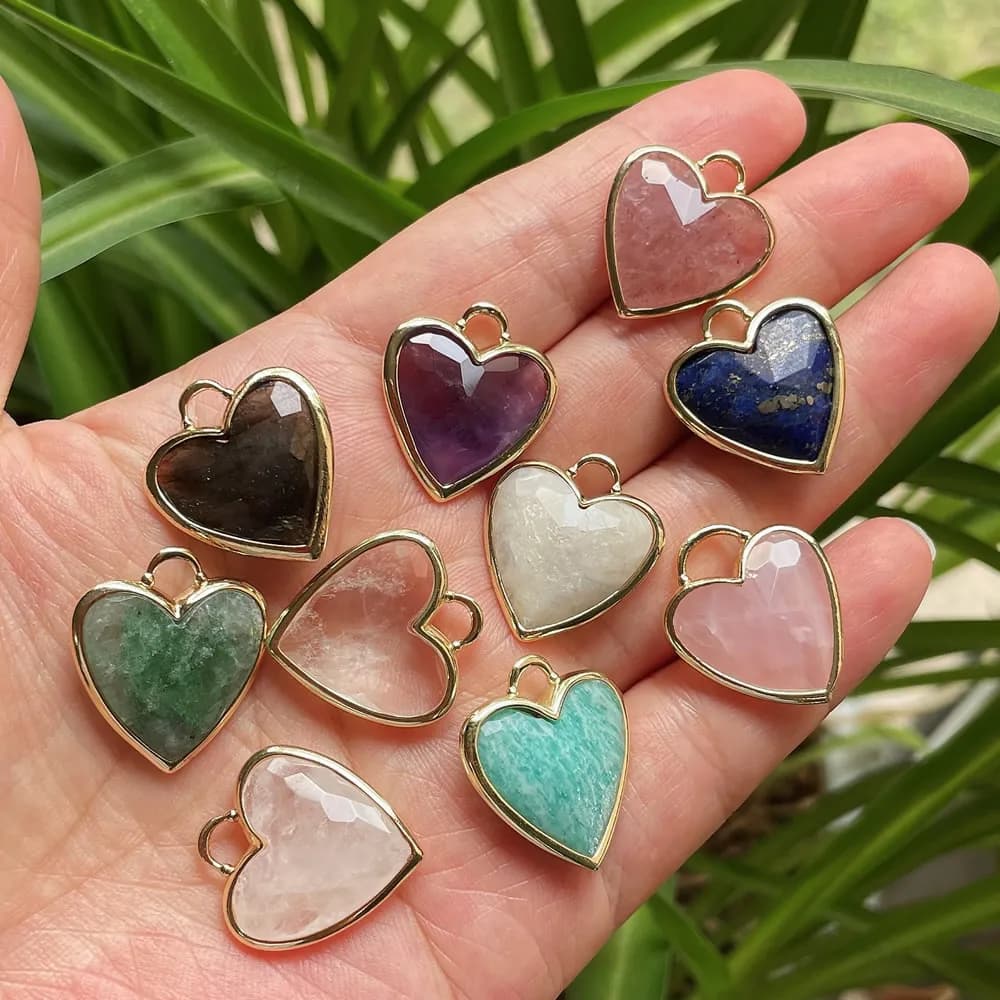Ciondolo in cristallo naturale a forma di cuore per donna Pietra sfaccettata Vero ametista Pietra di luna Lapis Ciondolo in cristallo rosa Pendolo Fai da te