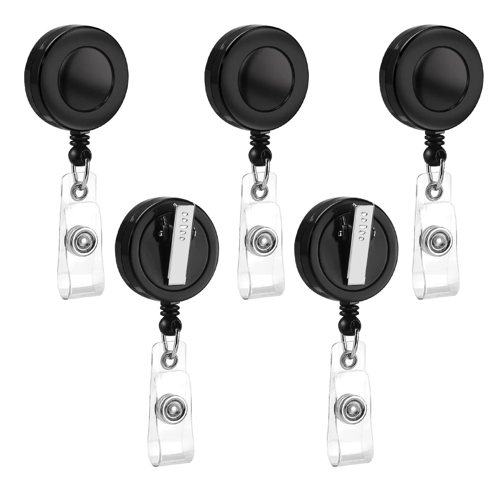 Confezione da 5 bobine per badge retrattili con clip a coccodrillo girevole Porta badge retrattile Bobine Portachiavi con moschettone multiutensile