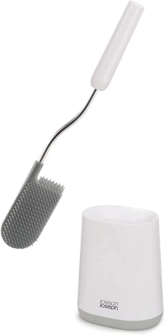 Joseph Joseph Flex Lite Set Spazzola WC in Silicone con Supporto Sottile, Testina Flessibile, Anti-Goccia, Pulizia Profonda Anti-Intasamento, 1 Pezzo, Grigio/Bianco
