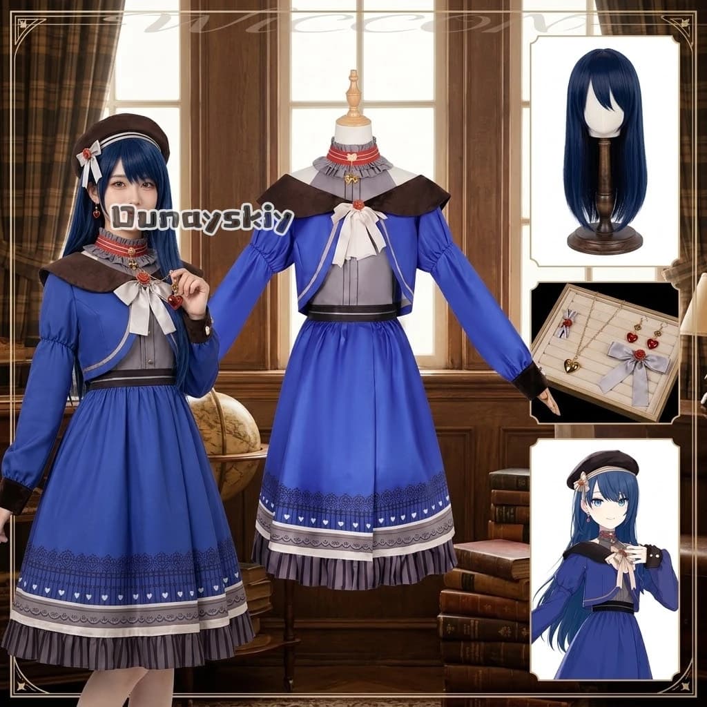 KS*26Kiritani Haruka Valentine's Day Event New Outfit Blue Dress Hat Earring Wigs Halloween Party Cosplay Anime Project Sekai