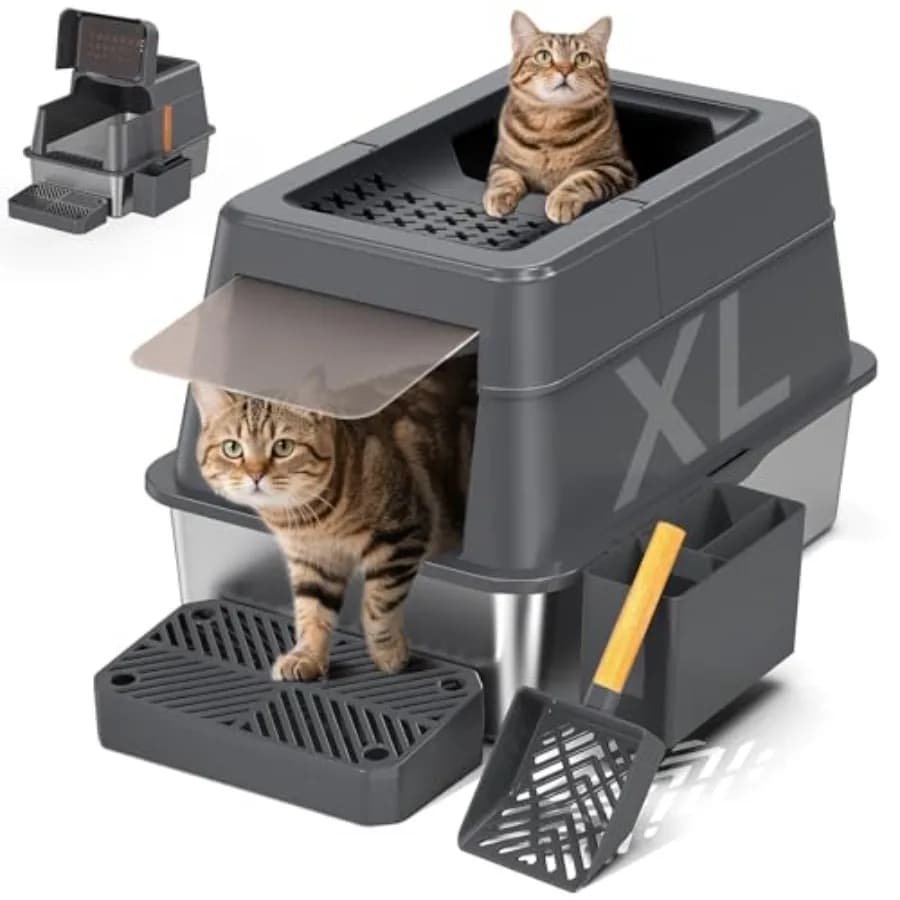 Lettiera per Gatti in Acciaio Inossidabile XL con Coperchio, Design Modulare con Coperchio Ribaltabile, Adatta a Tutti i Gatti, Extra Large e Coperta