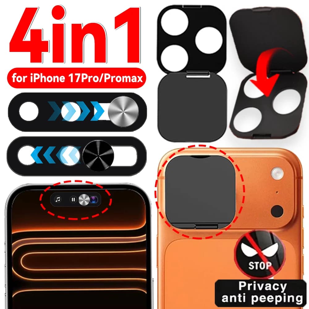 Copriobiettivo per Webcam 4-in-1 Anti-spionaggio, Protezione Scorrevole Ultra Sottile per Fotocamera iPhone 17 Air/17 Pro Max