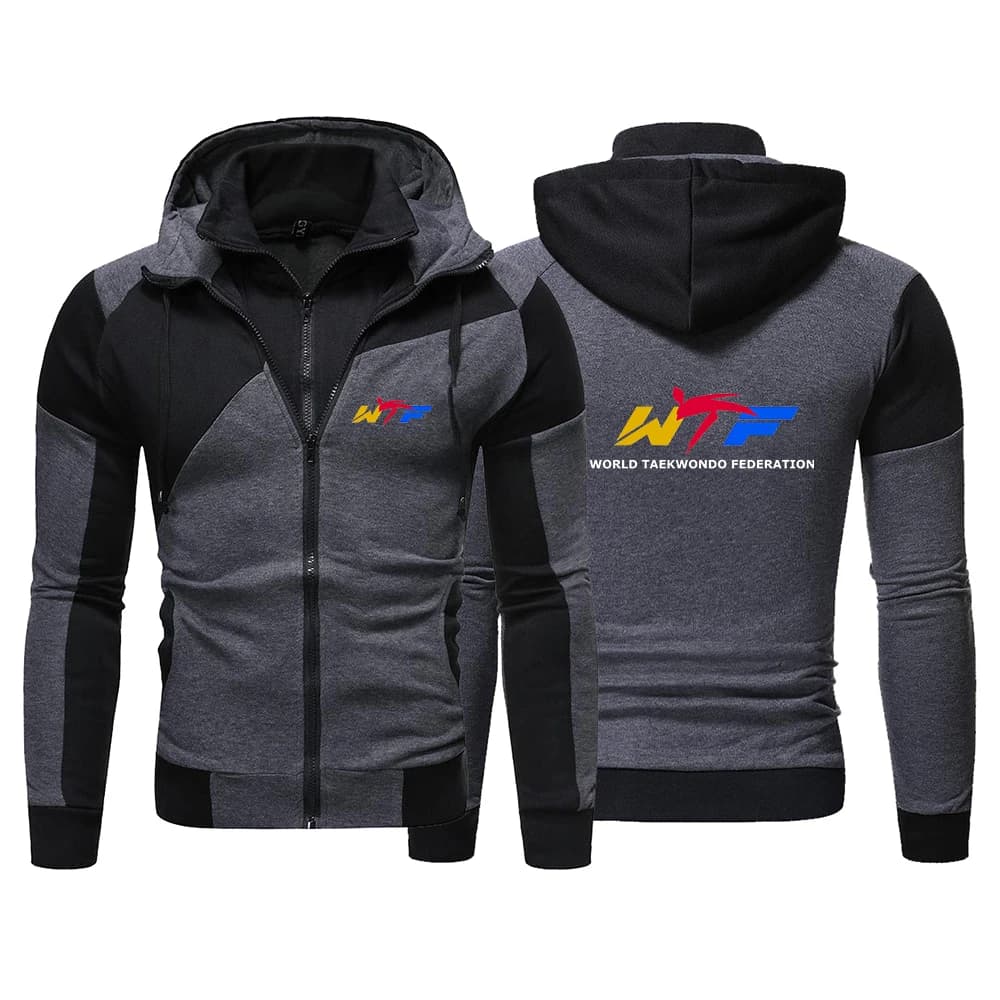 Felpa con Cappuccio in Cotone da Uomo WTF (World Taekwondo Federation) 2026, Nuova Collezione Primavera-Autunno, con Cerniera e Abbinamento di Colori, Stile Fitness Harajuku