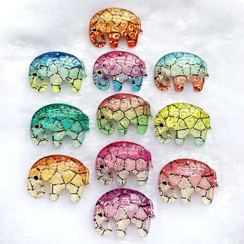10 pezzi di ciondoli a forma di elefante da 33 mm * 25 mm con foro singolo, accessori indigeni fai da te, decorazione con strass a retro piatto