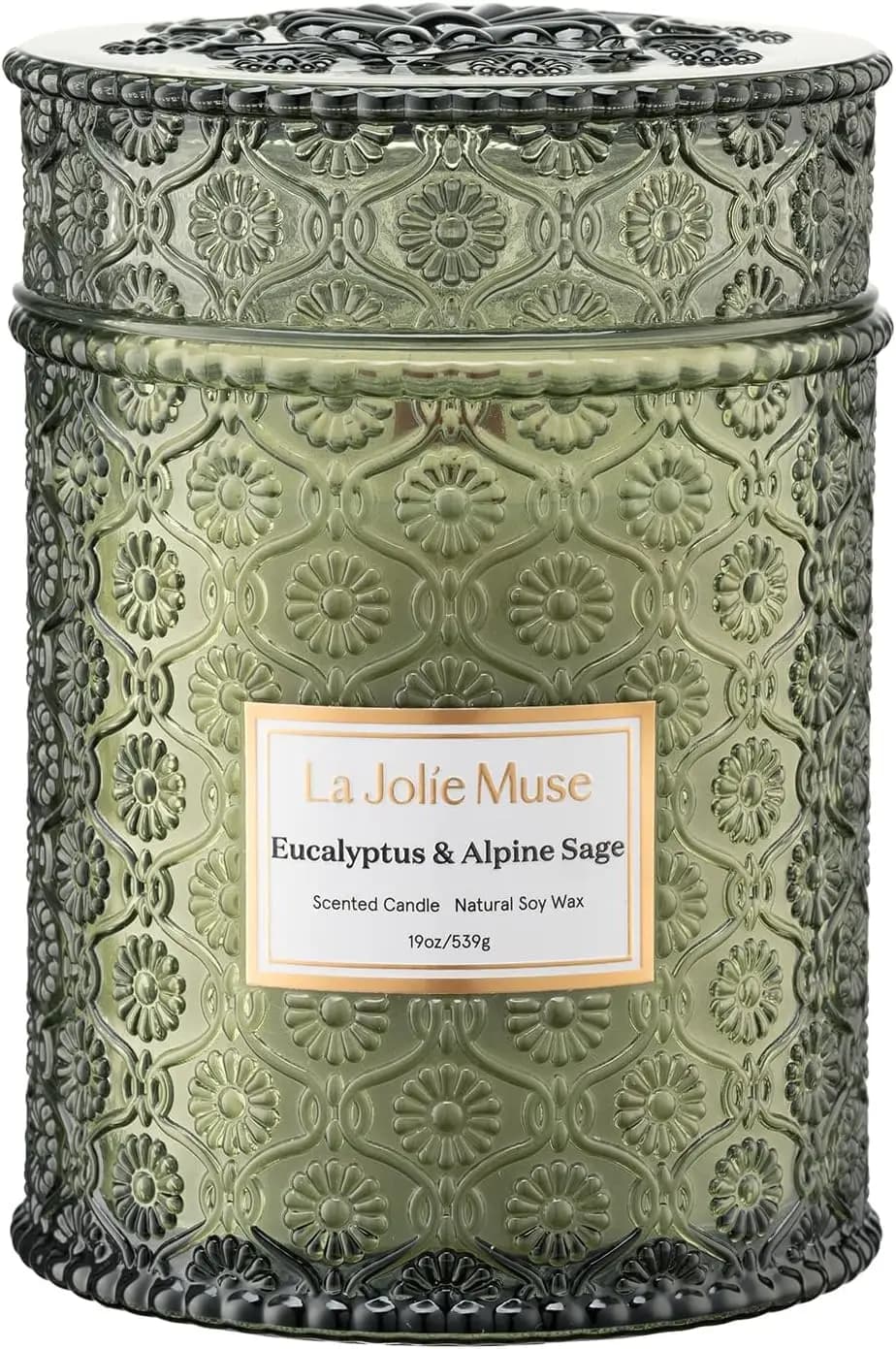 Candela all'Eucalipto e Salvia per Purificazione Domestica, Candela in Cera di Soia da 19 oz con Stoppino in Legno e Durata di 90 Ore per il Relax