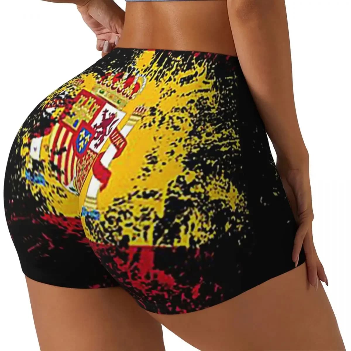 Custom Spain Watercolor Spaniard Flag Spanish Outfit Women Gym Workout Running Shorts Athletic Volleyball Biker Yoga Shorts