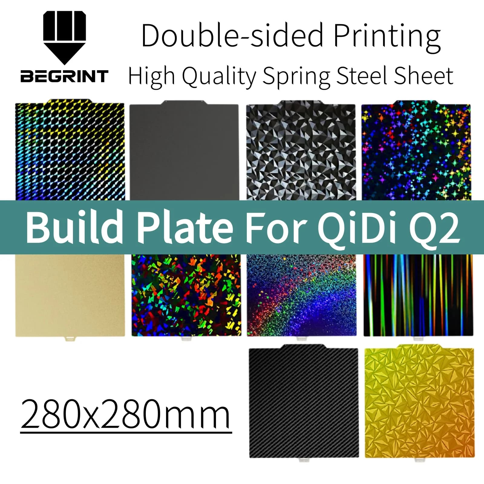 Piastra di stampa per QIDI Q2 PEI PEO PET in fibra di carbonio 280x280mm, lamiera in acciaio armonico liscia per letto riscaldato QIDIQ2, parti per stampa 3D