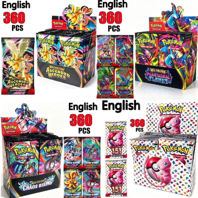 360Pcs/Set Pokémon Card MEGA EVOLUTION Phantasmal Scarlet Violet 151 Black Bolt English Booster Battle Transaction Card Toys